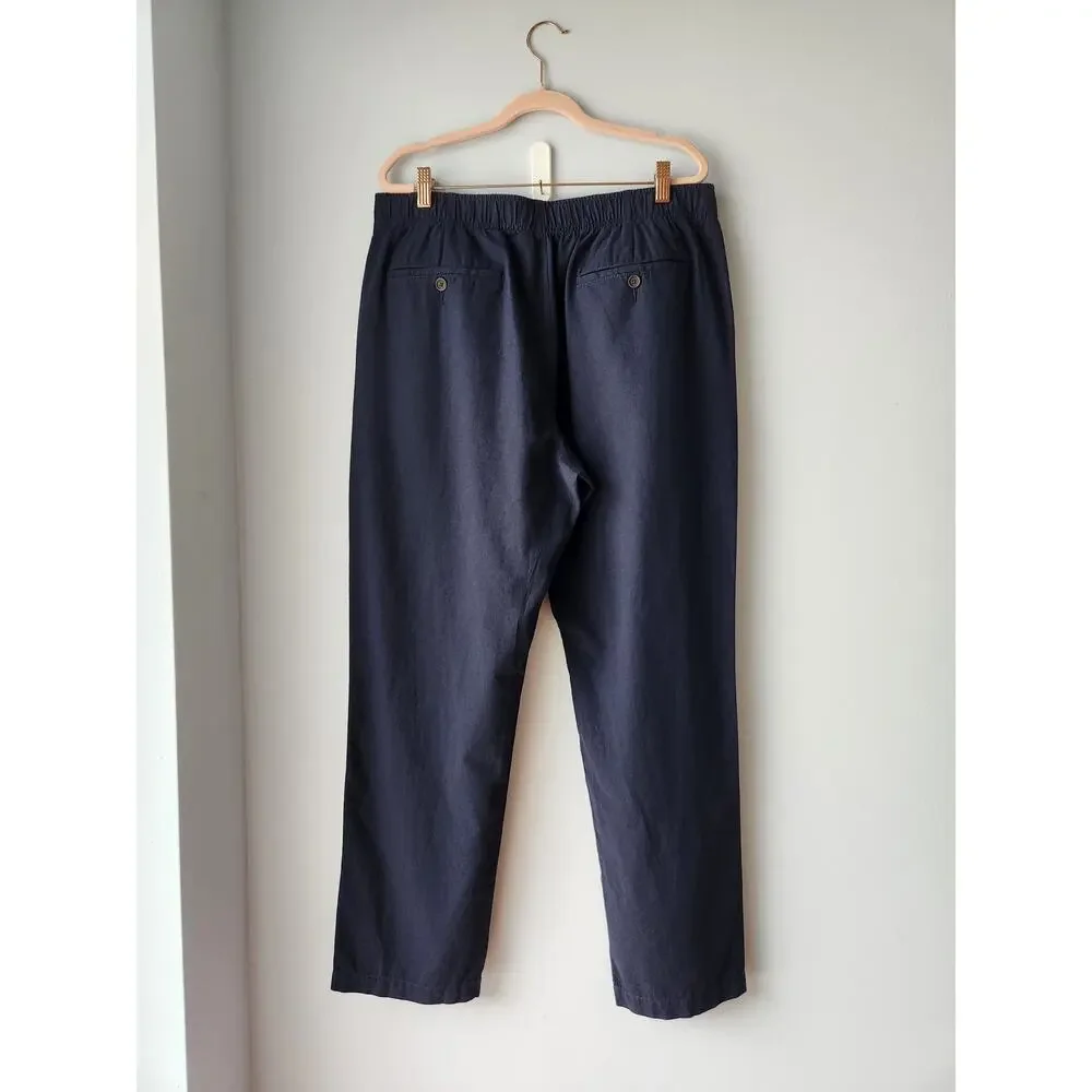 NWT J. Crew Linen-Cotton Blend Drawstring Pant Dark Indigo  L *Flaw